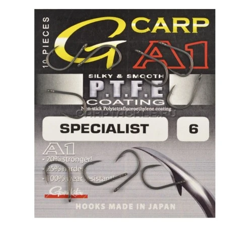 Крючки карповые размер №6 Gamakatsu A-1 G-Carp Specialist X PTFE